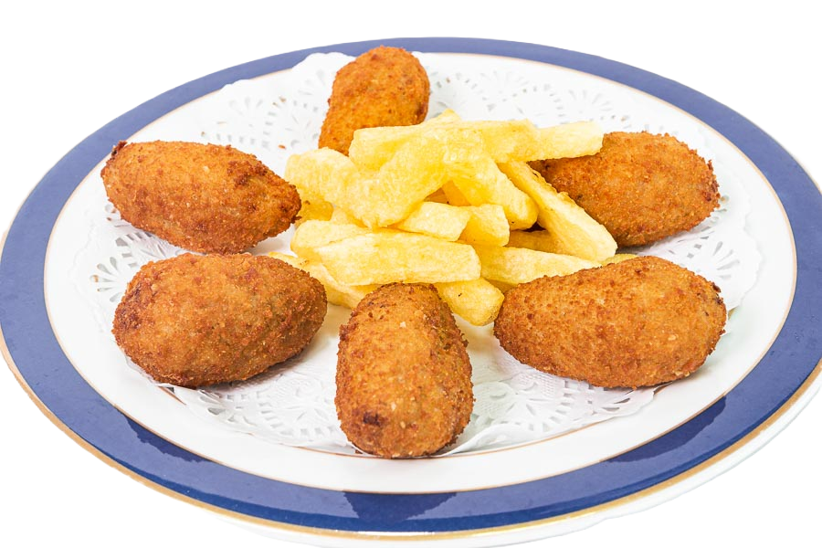 Croquetas con patatas fritas